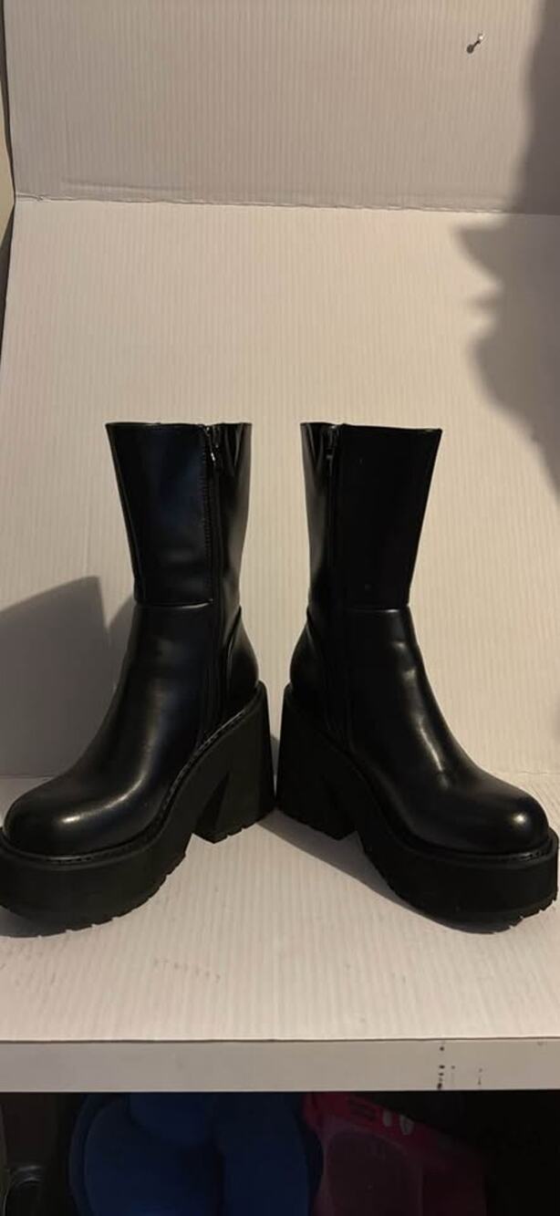Black faux leather platform boots size 5.5. Worn once